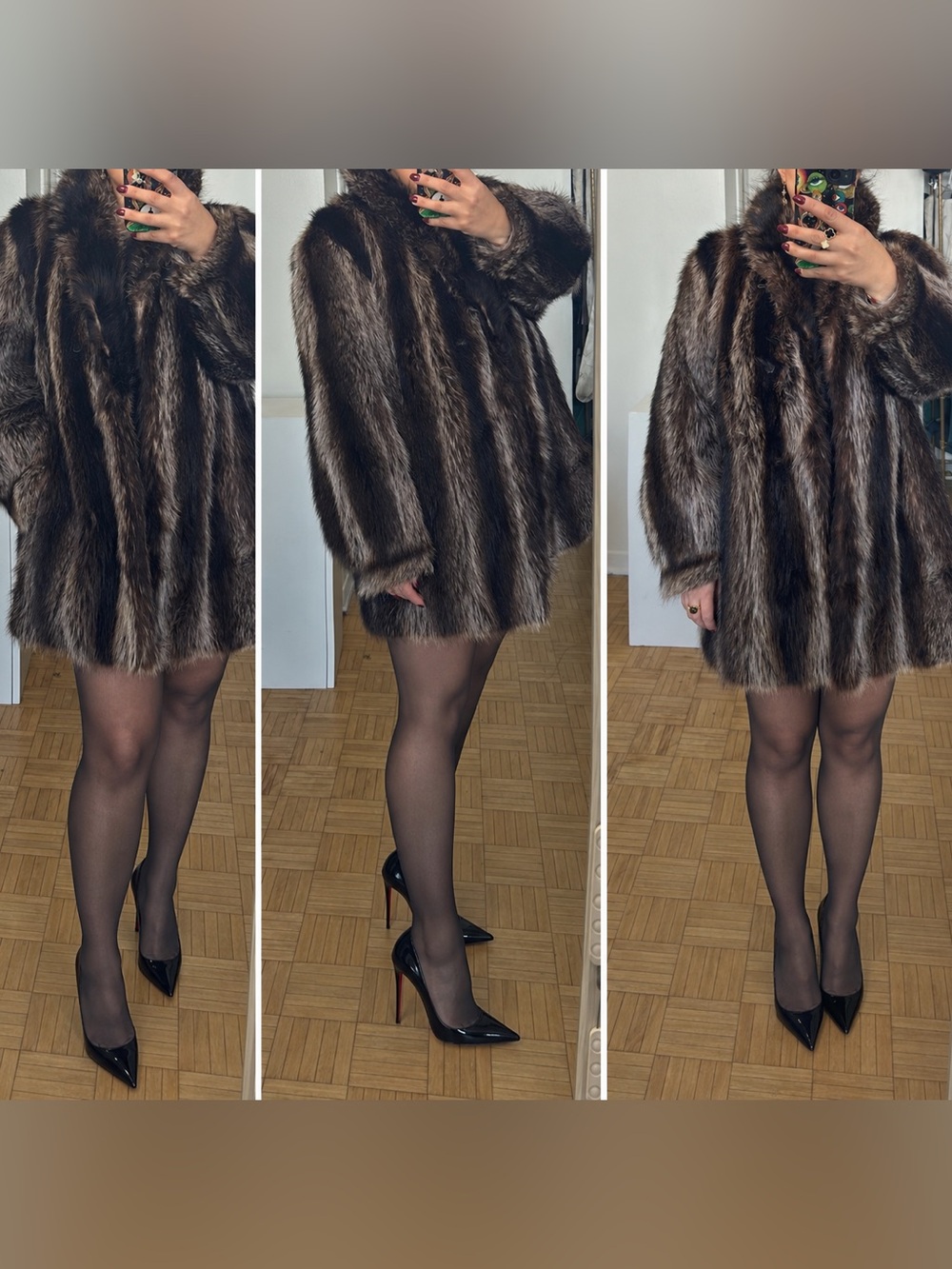 Poré & Frères-Montréal Genuine Fur Coat Brown Silver M/L -Excellent Condition